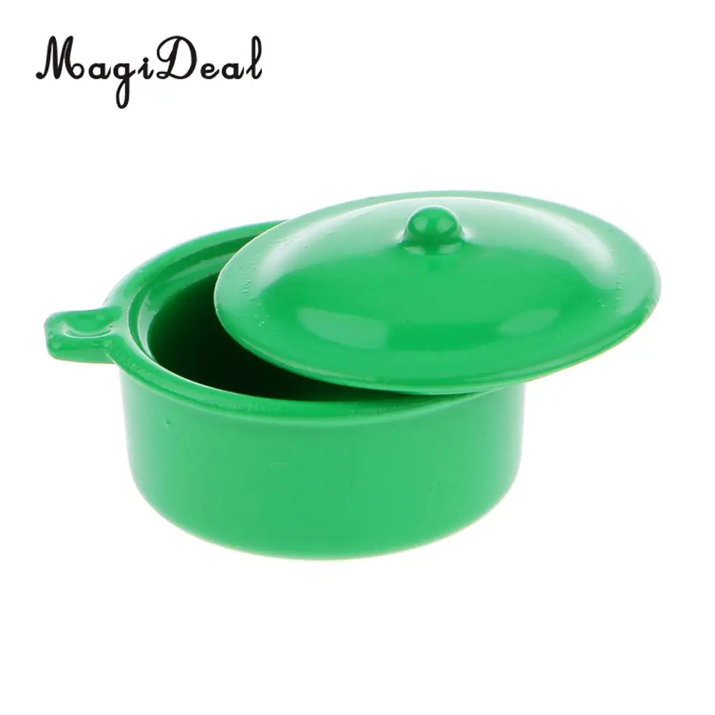 1Pc Alloy 1/12 Dollhouse Miniature Kitchen Kitchenware Utensil Casserole Stock Pot for Dolls House Children Pretend Play Toy