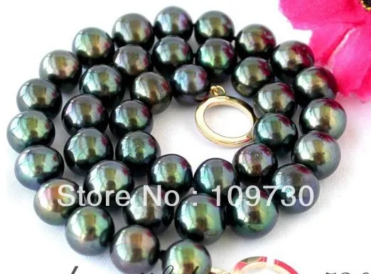 

Jewelry 0012453 17" 12mm round Tahitian black freshwater pearl necklace