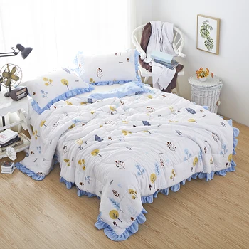 

Washed Cotton Summer Quilt Single Double Blanket with Ruffle Twin Full Queen Machine Washable Cartoon LG15