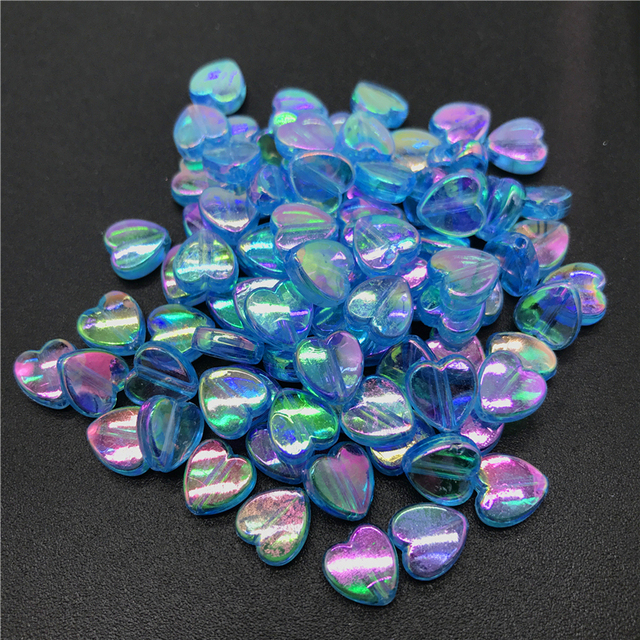 8mm Acrylic Spacer Beads Heart-shaped Charm Transparent Rainbow Color Beads For Jewelry Making DIY Jewelry Accessories