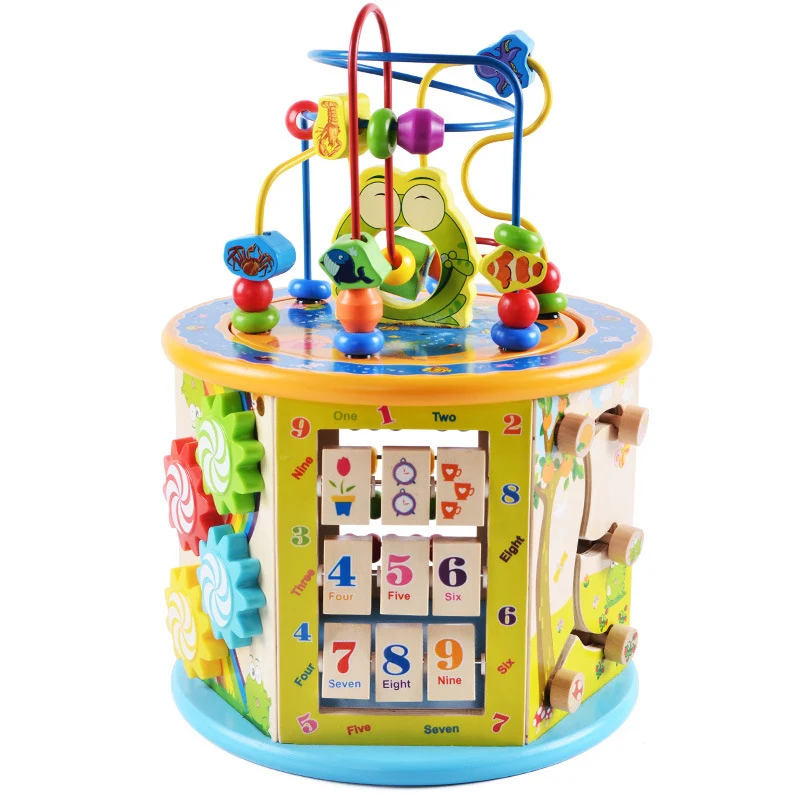

OUY Children Wooden Multi-function Puzzle Big Round Bead Treasure Box Early Learning Intellectual Development Parenting Toy
