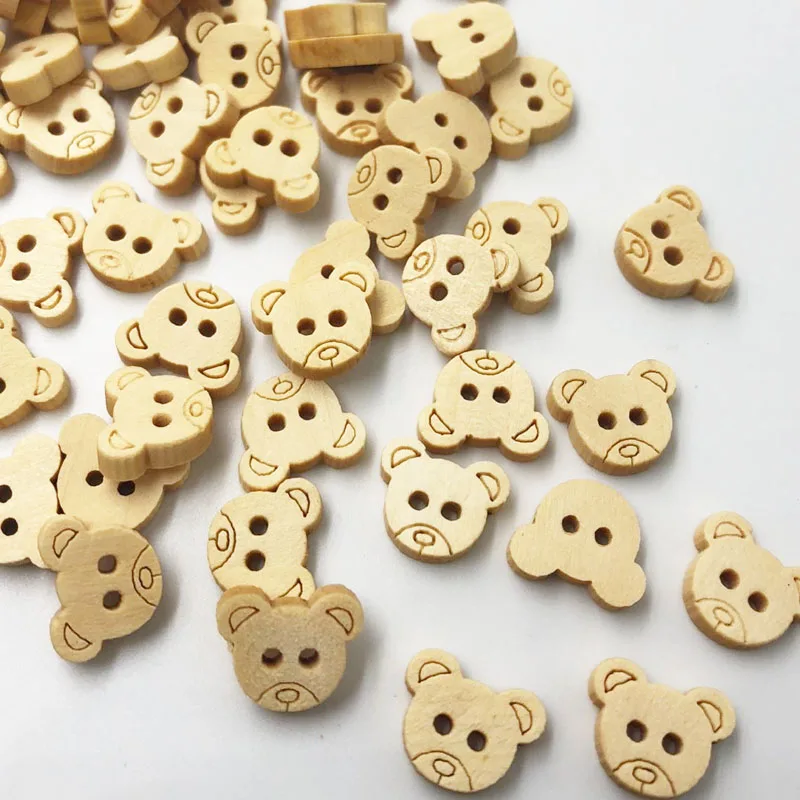 100PCS Decorative Bear Wooden Buttons Natural Teddy Bear Charms 2Holes ...