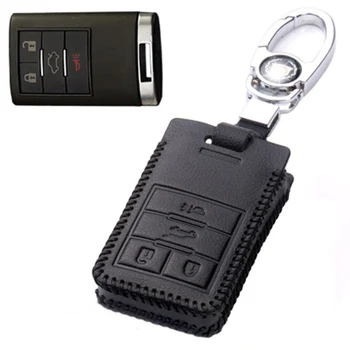 

Genuine PU Leather 4 Button Remote Key Bag Case Fob Holder Chain For Cadillac Series B Type