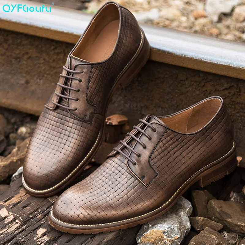 

QYFCIOUFU Luxury Brand Summer mens shoes formal Handmade mens dress shoes Footwear vintage Genuine Leather Men's Oxford Shoes