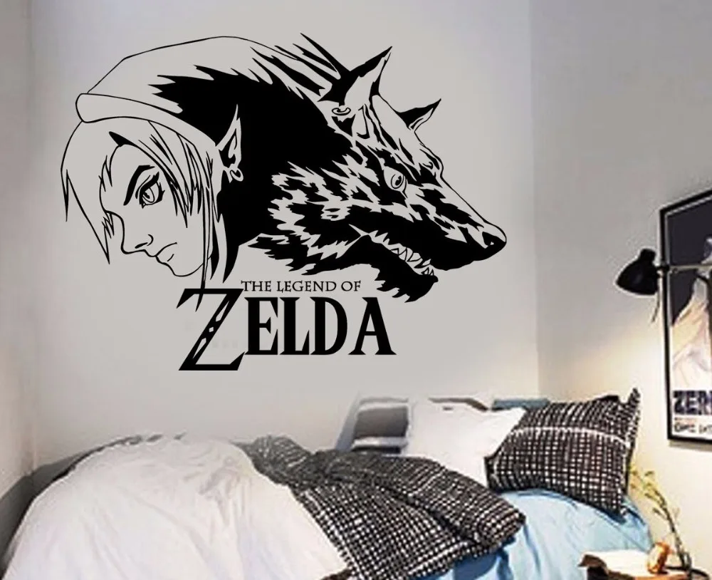 

Legend Of Zelda Wolf Link Wall Sticker Cartoon character Home Decoration Vinyl Art Removable Poster MUral Popular Game W150
