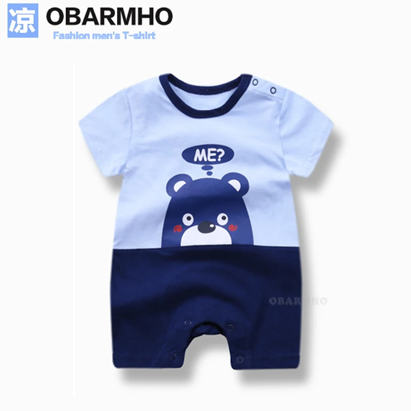 OBARMHO Младенческая Одежда для новорожденных Детский комбинезон с мультяшным медведем короткий рукав цельный костюм комбинезон для