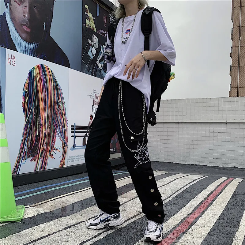 Брюки женские 2019ins Harajuku стиль bf уличный Ретро Вышивка Свободные повседневные
