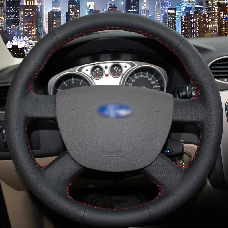 

BANNIS Black Artificial Leather DIY Hand-stitched Steering Wheel Cover for Ford Focus 2 2005-2011