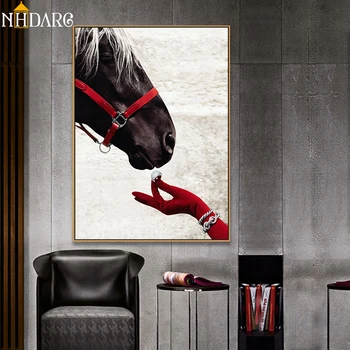 

Modern Fashion Animal Horse Red Gloves Posters and Prints Canvas Painting Wall Art Wall Pictures for Living Room Home Decor