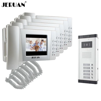 

JERUAN Apartment 4.3 inch LCD color Video Door Phone Intercom System 5 Handheld Monitor 700TVL IR COMS Camera for 5 Call Button