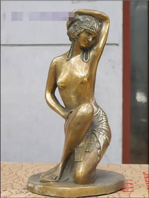 

free 13"Western Art Beautiful holy goddess Bronze ART nude Venus Sculpture Statue fast