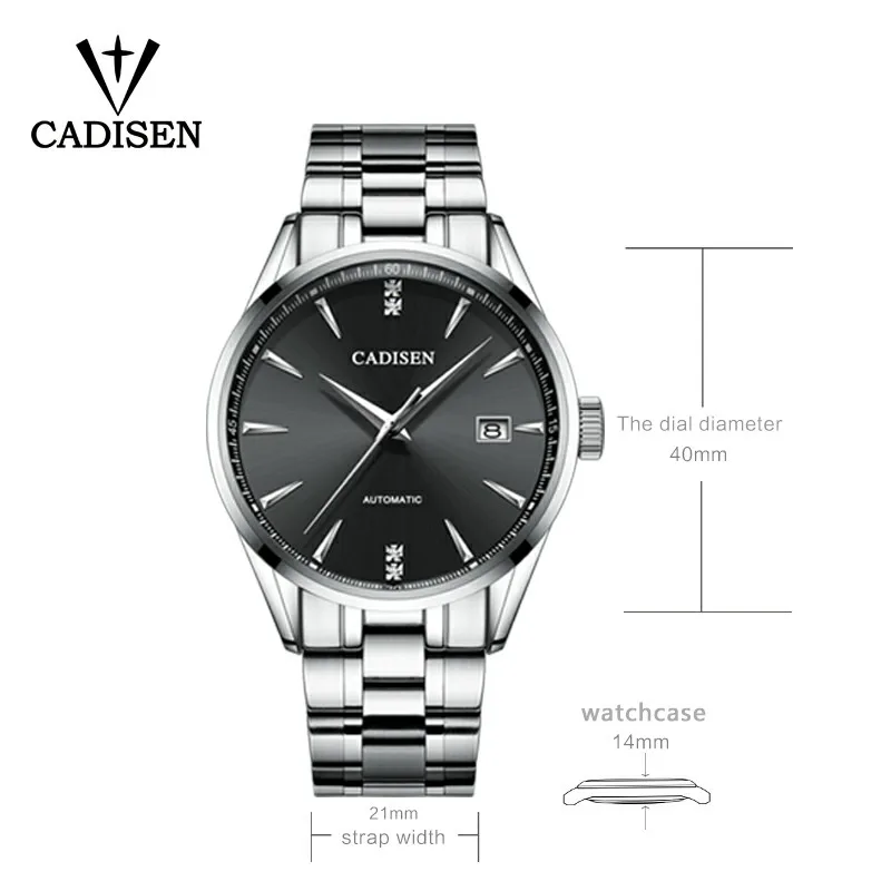 CADISEN Luxury Brand Men's business watch steel men watch automatic mechanical male wirstwatch waterproof thin relogio masculino