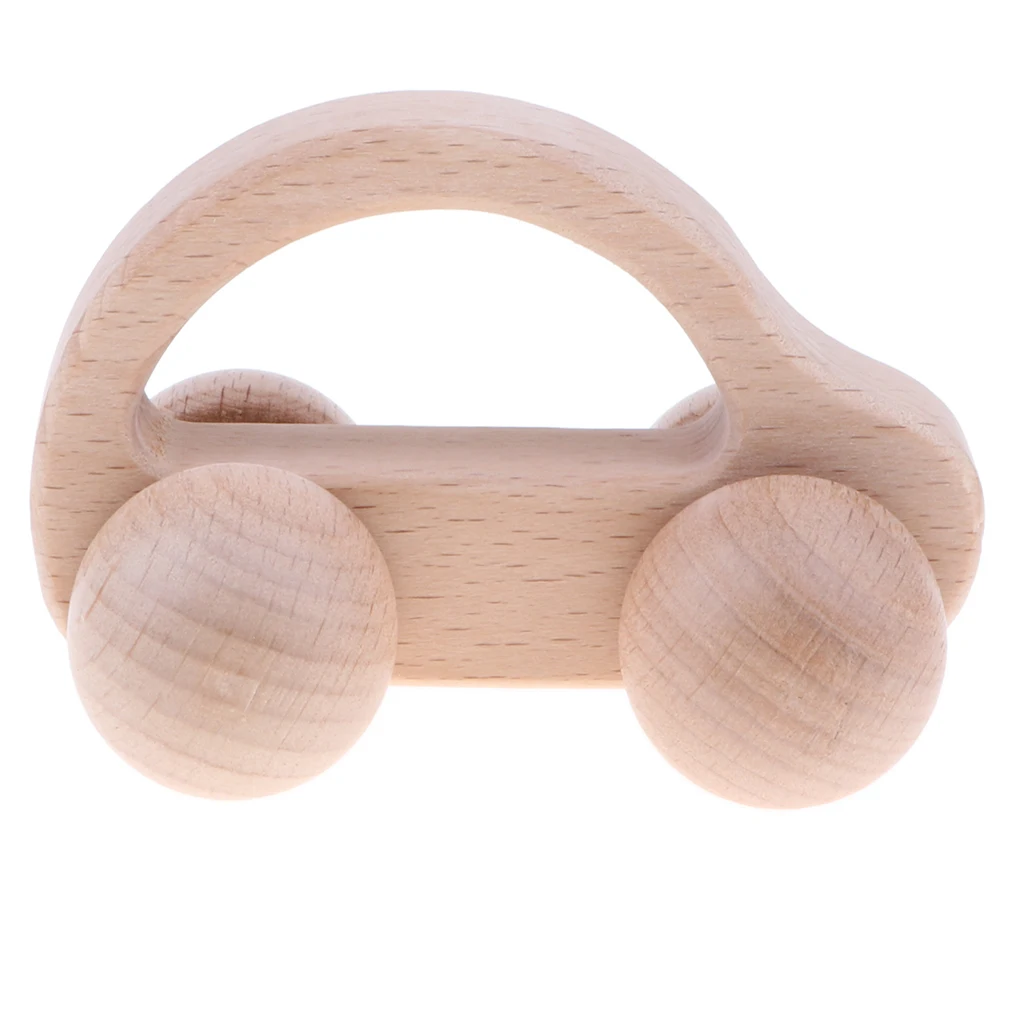 

Baby Rattle Educational Grasping Rattle Teether Montessori Development Toy Four-Wheeled Wooden Car Model for Baby Toddler Play
