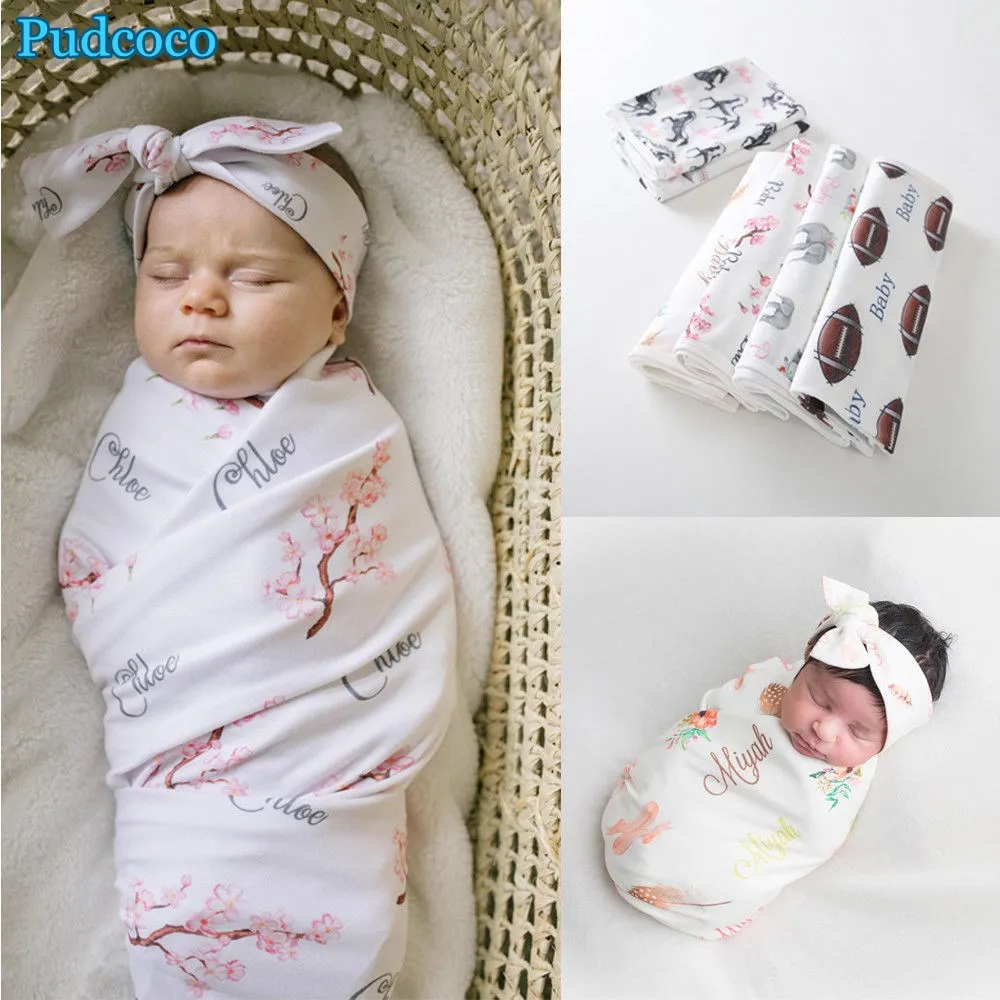 

Pudcoco 2019 Brand New Baby Receiving Blankets Animal Flowers Print Swaddle Warp With Headband Set