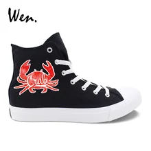 Вэнь однотонные черные парусиновые обувь для девочек вулканизировать дизайн мультфильм красный милый Краб Спортивная