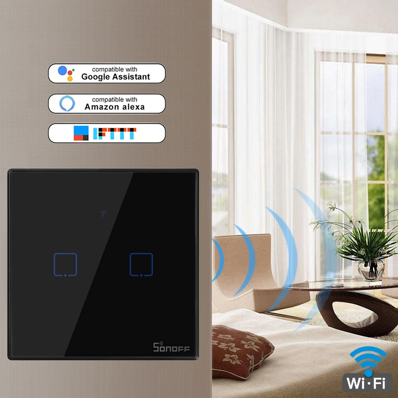 Sonoff New T3US T3EU UK 120 Size 1/2/3 gang TX 433Mhz RF Remoted Controlled Wifi Switch With Border Works With Alexa Google Home