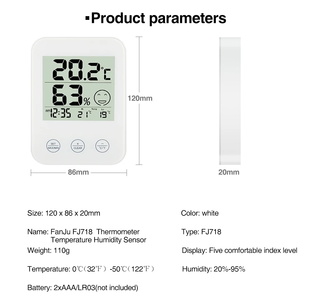 FanJu FJ718 метеостанция с измеритель температуры и влажности ЖК-дисплей комфортный дисплей Крытый термометр гигрометр цифровые настенные часы