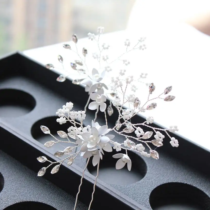 

1pair white flower handmade hairpins Hair Accessories handmade hair pins wedding accessories