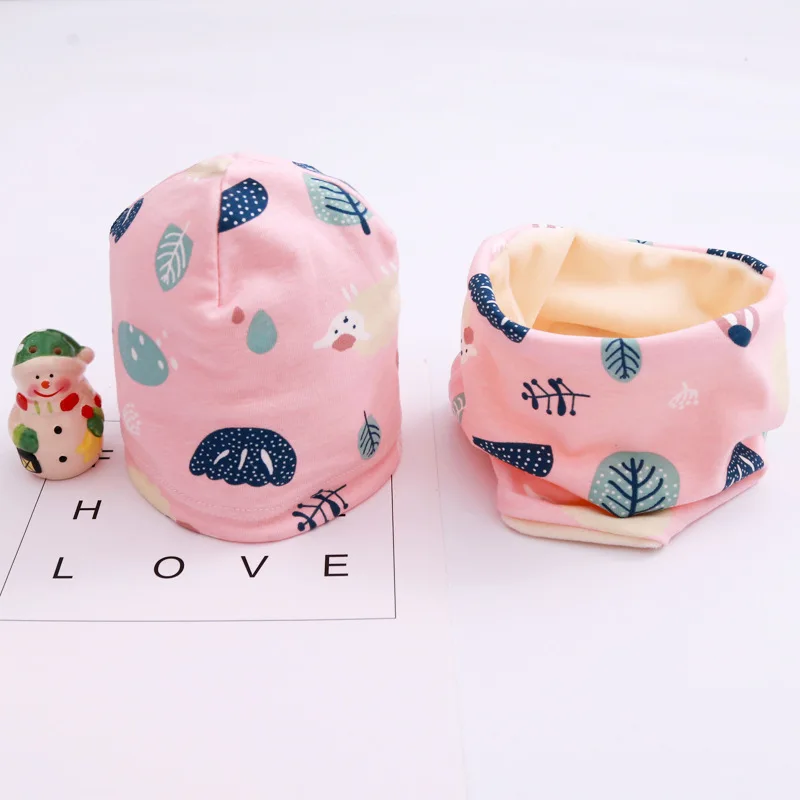 cartoon strip print baby o ring collar hat sets boys girls scarves beanies suits children neckerchief accessories plush warm