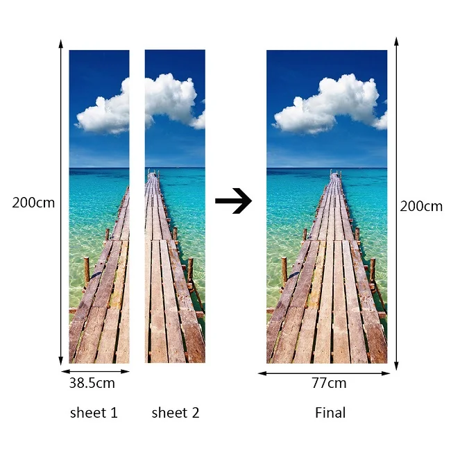 Голубое небо белое облако деревянный мост двери наклейки для гостиной спальня Самоклеющиеся Обои DIY ремонт двери наклейка - Цвет: 605