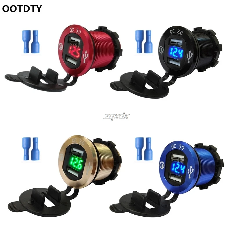 Ootdty qc 3.0 الألومنيوم قارب سيارة 2 usb شاحن led الفولتميتر للهاتف اللوحي