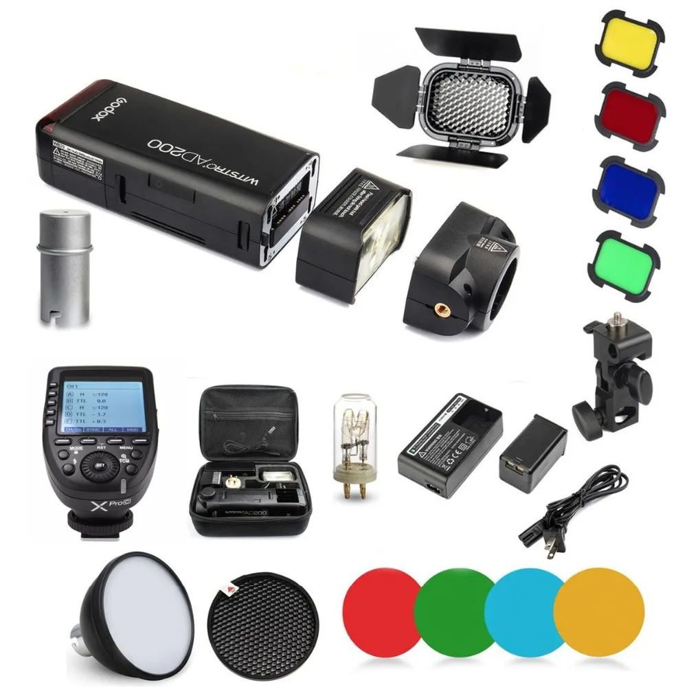 

Godox AD200 2.4G TTL Flash 1/8000 HSS Monolight + XPRO-C Trigger for Canon + AD-S2 Standard Reflector + AD-S11 Filter Gel Pack