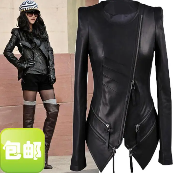 

HOT 2019 Autumn sheepskin genuine leather jacket women short slim Round neck leather clothes plus size women's fashion Coat