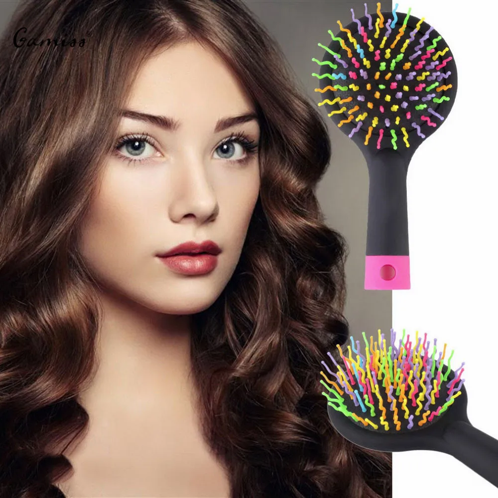 

Korean Rainbow Magic Hair Comb Brush Rainbow Volume Styling Tools Anti Tangle Anti-static Head Massager Hairbrush With Mirror