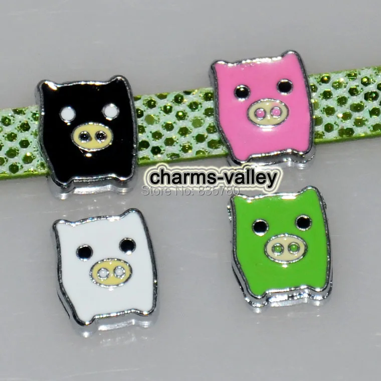 50PCS 8MM DIY Accessories Enamel Pig Slide Charms Collar