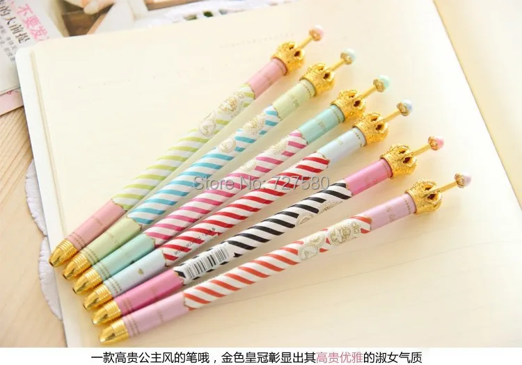 B407 Korea stationery Korean small fresh color stripes Crown ballpoint