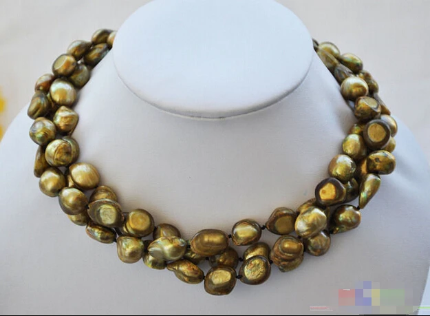

HOT## Wholesale > P3972 3row 17" 14mm Bronze baroque freshwater pearl necklace