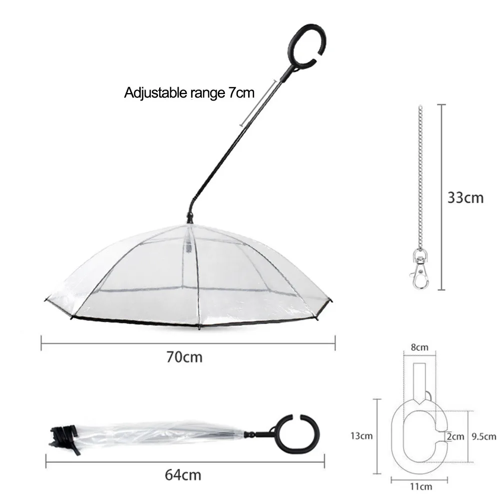 C-образная телескопическая ручка прозрачный зонт для домашних животных с собачьими поводками ожерелья PE Дождь ходьба буксировочный трос собаки свинцовый маленький собака кошка