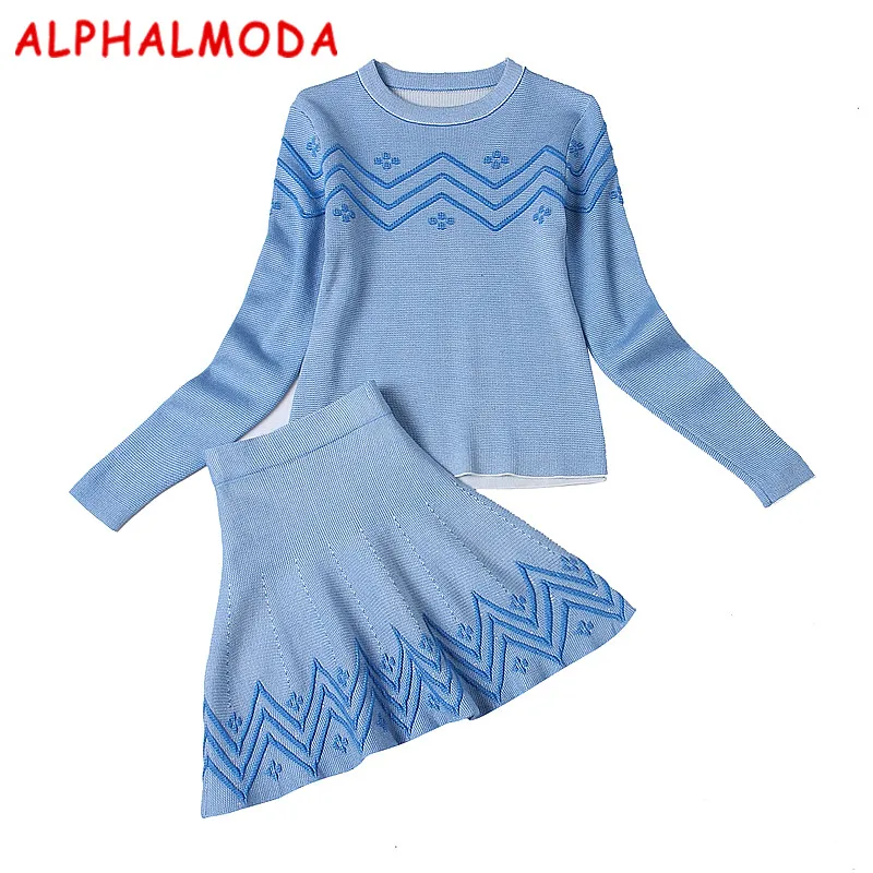 Женский вязаный комплект одежды ALPHALMODA пуловер с 3D вышивкой геометрическим