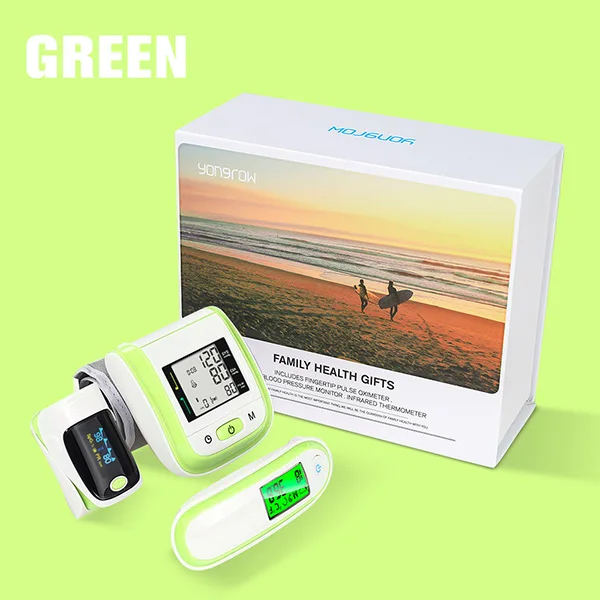 Yongrow Семья здоровья подарочная коробка Пульсоксиметр SpO2 кровяного Давление монитор инфракрасный ушной термометр сфигмоманометр - Цвет: Зеленый
