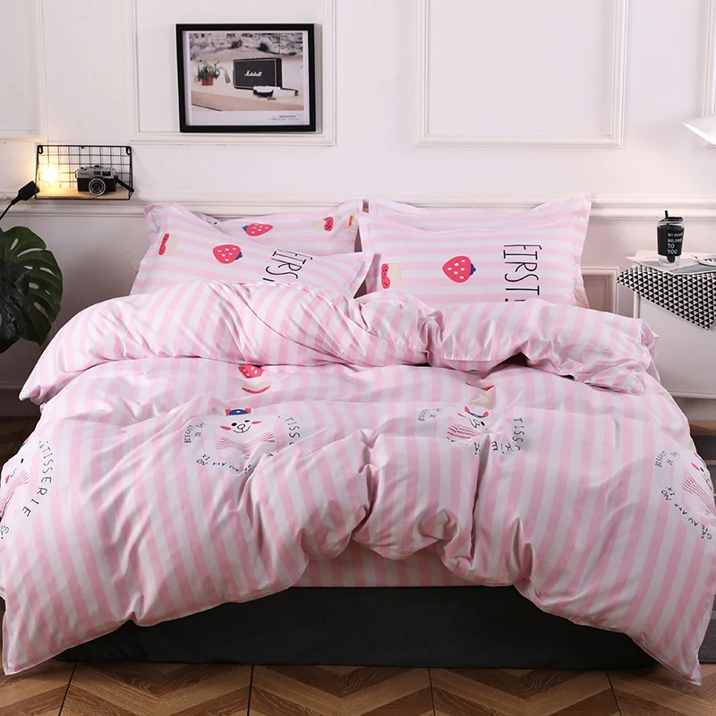 

Pink Strawberry Pattern Winter Bedding Sets Full King Queen Size 4Pcs Bed Sheet Duvet Cover Set Pillowcase Without Comforter