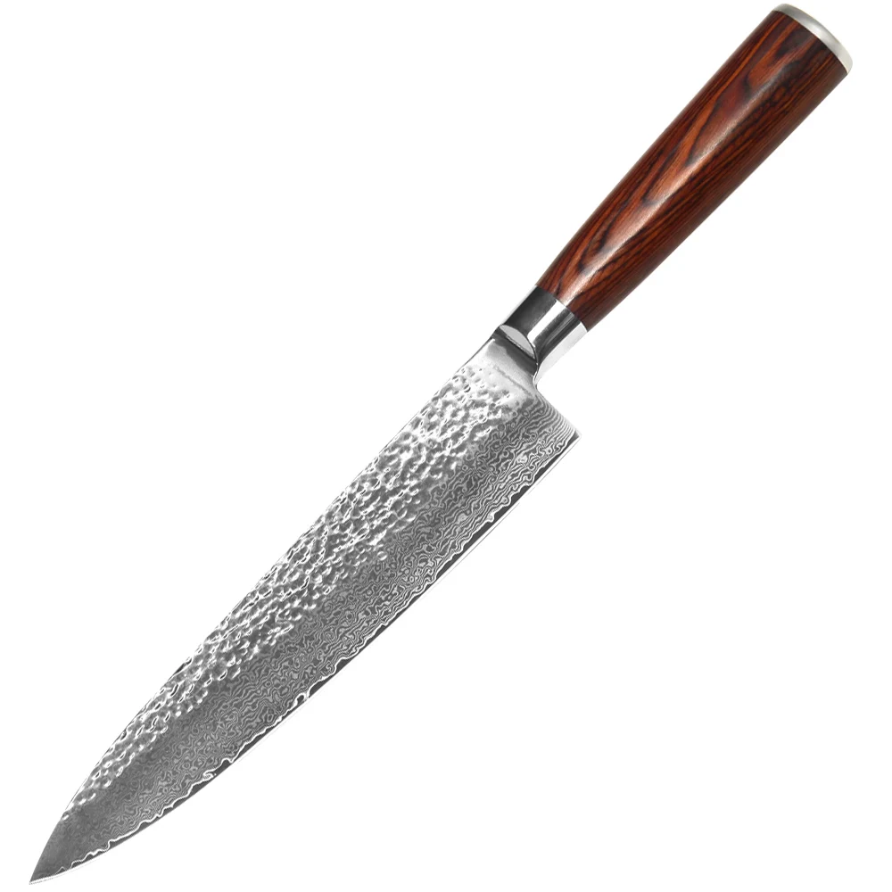 

Top Sale Japanese Damascus Knife High Quality 8"Chef Kitchen Knife Made Of VG10 Damascus Steel + Color wood Handle Cooking Tools