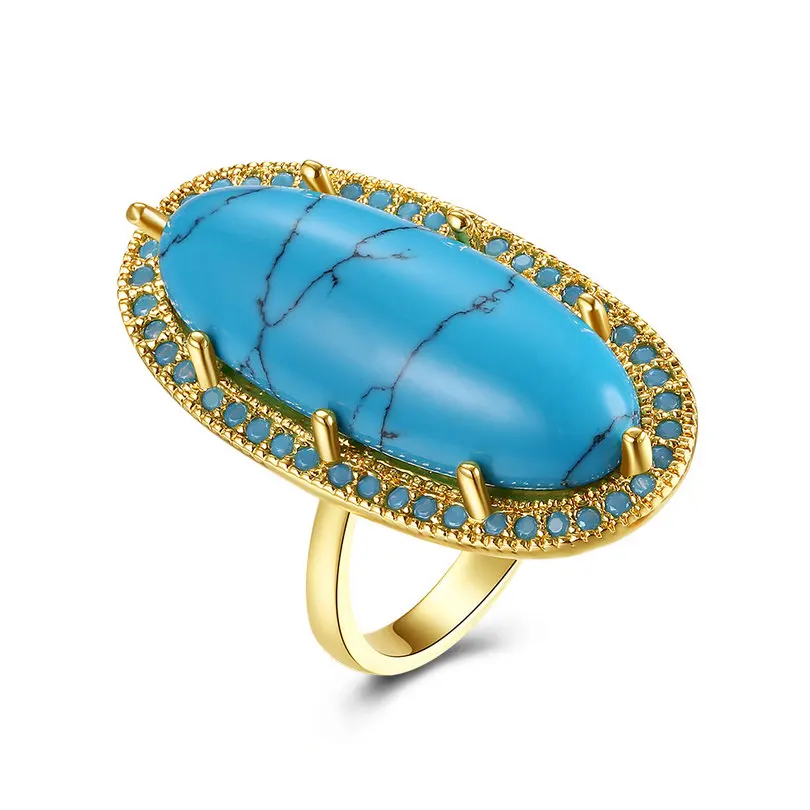 Jenia High Huality Luxury Gold Color Oval Blue Main Stone Finger Ring For Women Jewelry CGEMR002 | Украшения и аксессуары