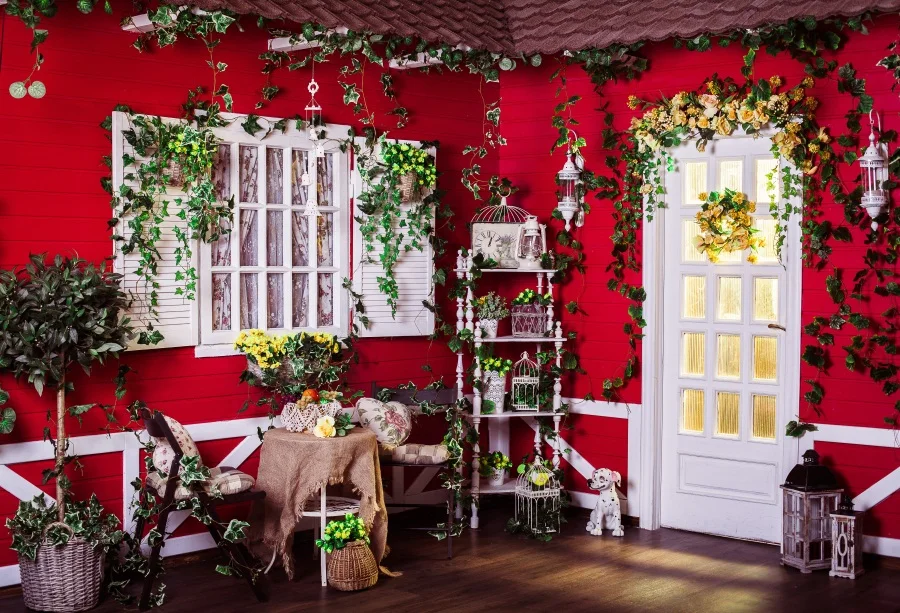 

Laeacco Yard Green Leaves Rattan Arch Door Birdcage Photography Background Customized Photographic Backdrops For Photo Studio