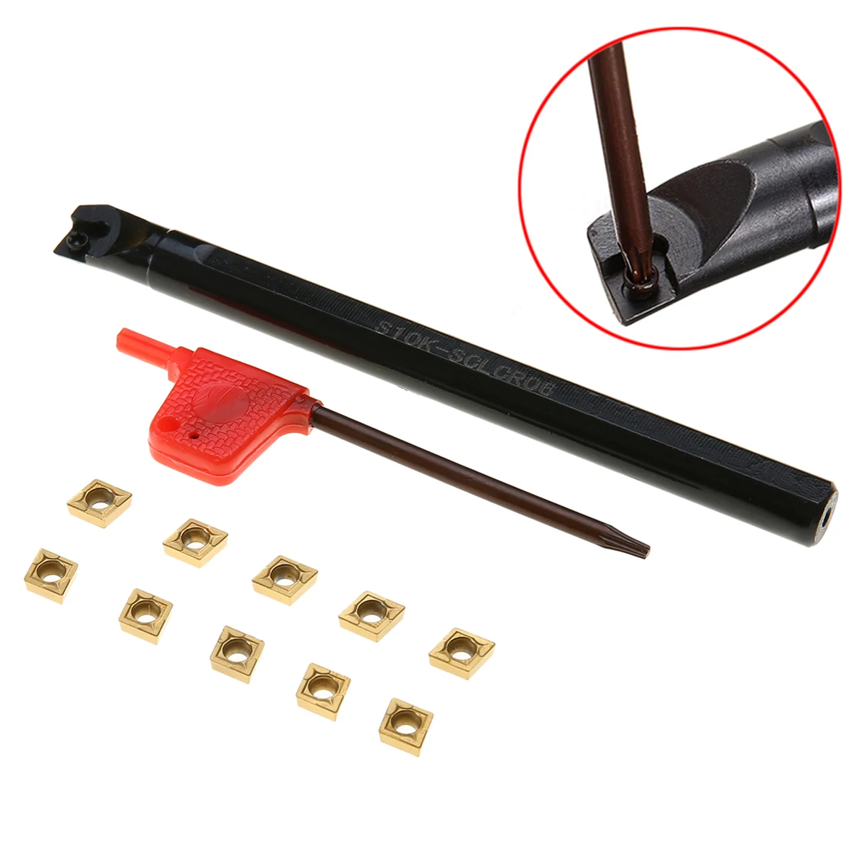 

1 Set Practical Turning Tool S10K-SCLCR06 Lathe Bar Holder + 10pcs CCMT060204-HM Gold Carbide Inserts