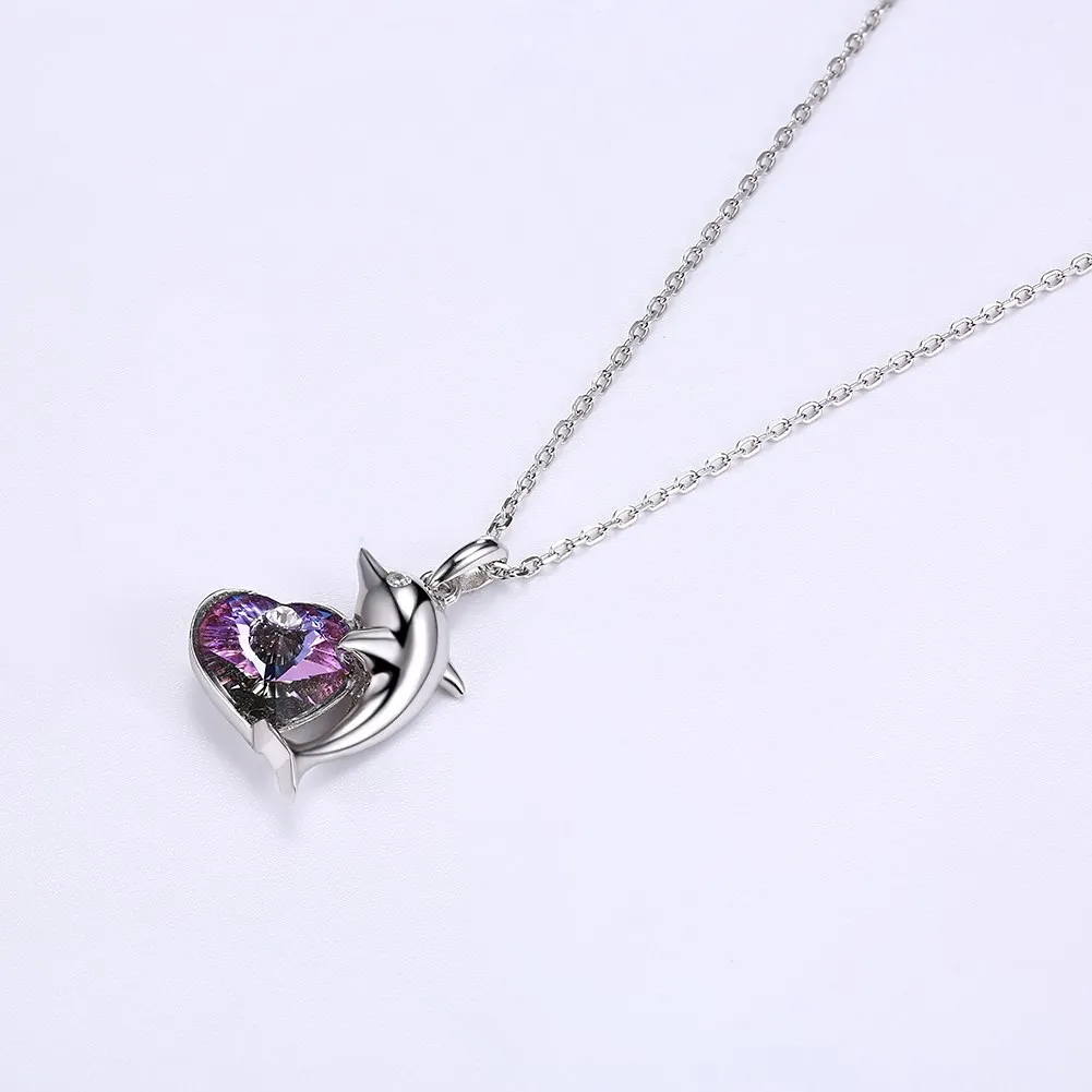 LEKANI 925 пробы Серебряное ожерелье Дельфин сердце кристалл от Swarovski личность кулон романтические ювелирные изделия для женщин