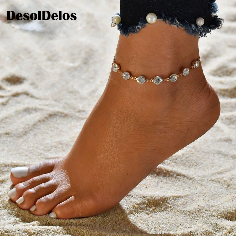 

Lovely Girl AB Crystal Ankle Bracelet Silver Color Link Chain Anklet Sexy Barefoot Jewelry Women Foot Bracelet Friendship Gift