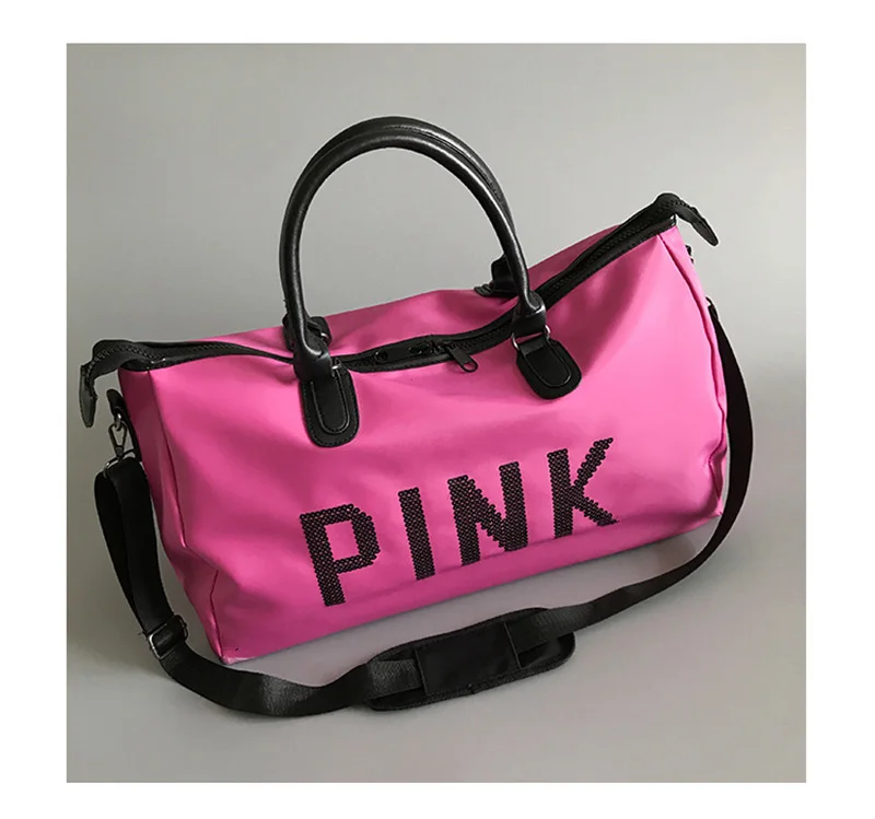 Розовые сумки большой емкости, дорожные сумки через плечо, водонепроницаемая пляжная сумка на плечо, сумки с блестками, розовые буквы, сумки для багажа