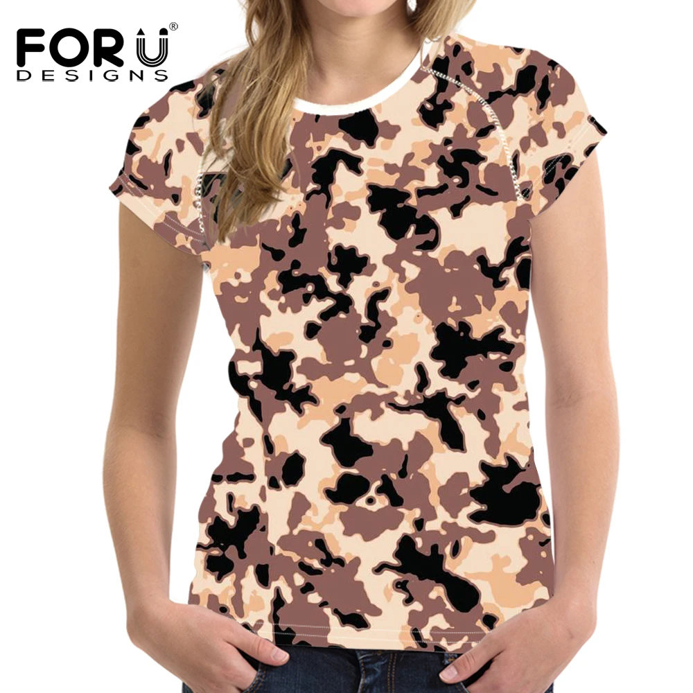 Зеленая Женская камуфляжная футболка FORUDESIGNS Повседневная летняя яркая женская bff