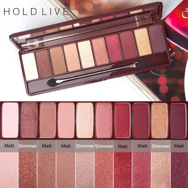 

HOLD LIVE 10 Colors Matte Shimmer Eyeshadow Palette Maple Song Love Pigment Glitter Red Eye Shadow Pallete Nude Cosmetics Makeup