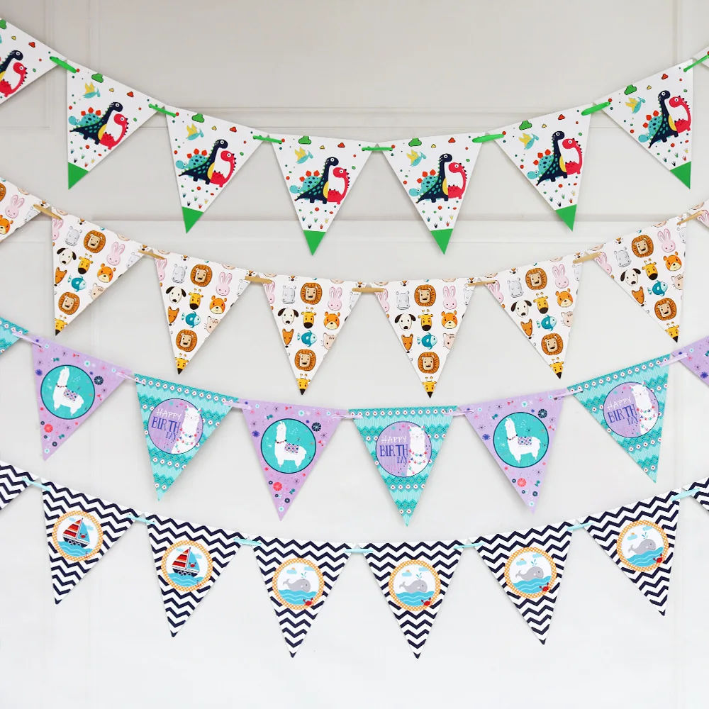 

1Set/bag Cute Animal Pennant Flags Kids First Happy Birthday Party Decoration Baby Shower Boy Garlands Photo Booth Candy Bar