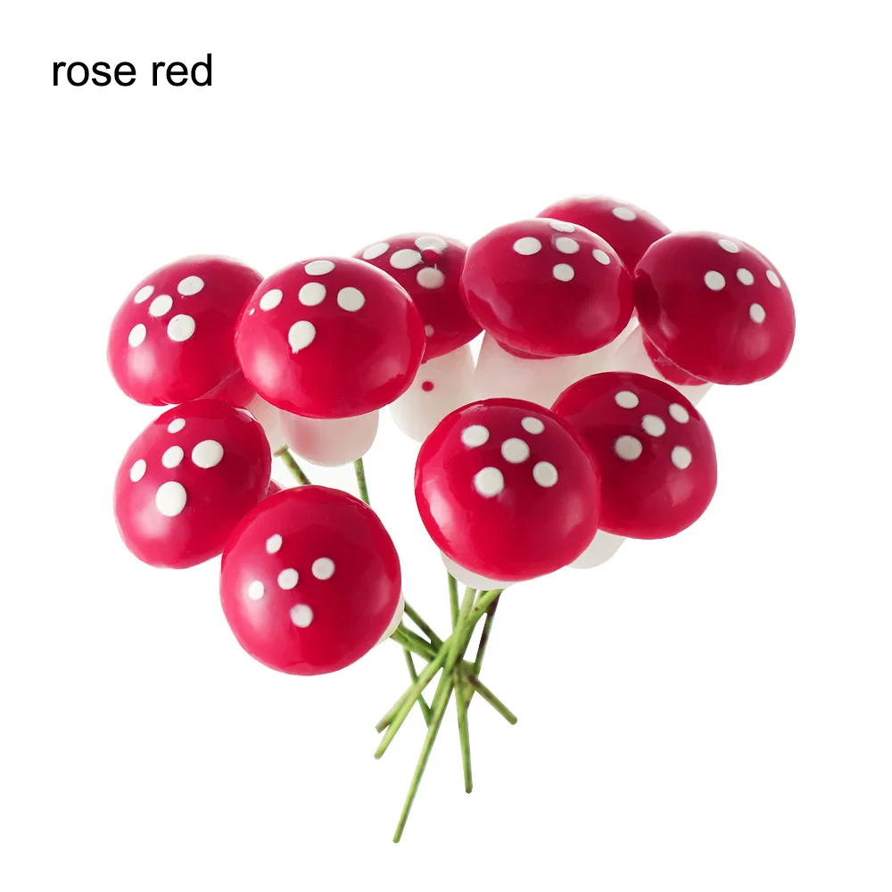 rose red 10/20pcs Miniature Artificial Foam Potted Plants Decor Mini Mushroom DIY Craft Home Garden Ornament Resin Crafts Moss Decoration - Цвет: rose red