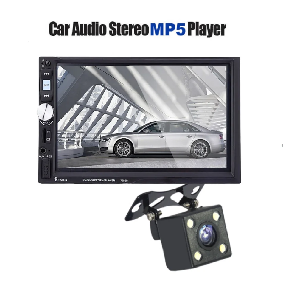 

Bluetooth 7'' 2 DIN Car MP5 Player Car Radio Audio Stereo Player FM Function Steering Wheel Remote Control with Rearview Camera