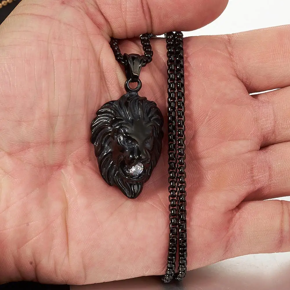 Black Lion Charms Necklace Rock Punk Style Men/Women Retro Jewelry Color Stainless Steel Box Chain &amp Pendant | Украшения и