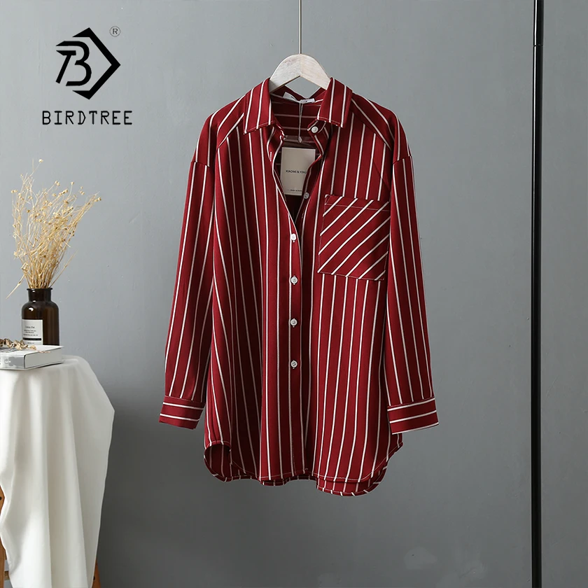 

New Arrival Women Oversize Striped Long Blouse Batwing Sleeve Front Short Back Long Shirt Turn-Down Collar Casual Top T96701F