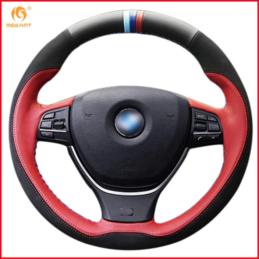 MEWANT черная красная натуральная кожа замша для BMW F10 2014 520i 528i 2013 730Li 740Li 750Li|car steering wheel